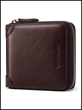 Genuine Leather RFID Zipper Wallet Large Capacity Bi-Fold 8 Card Slots Coin